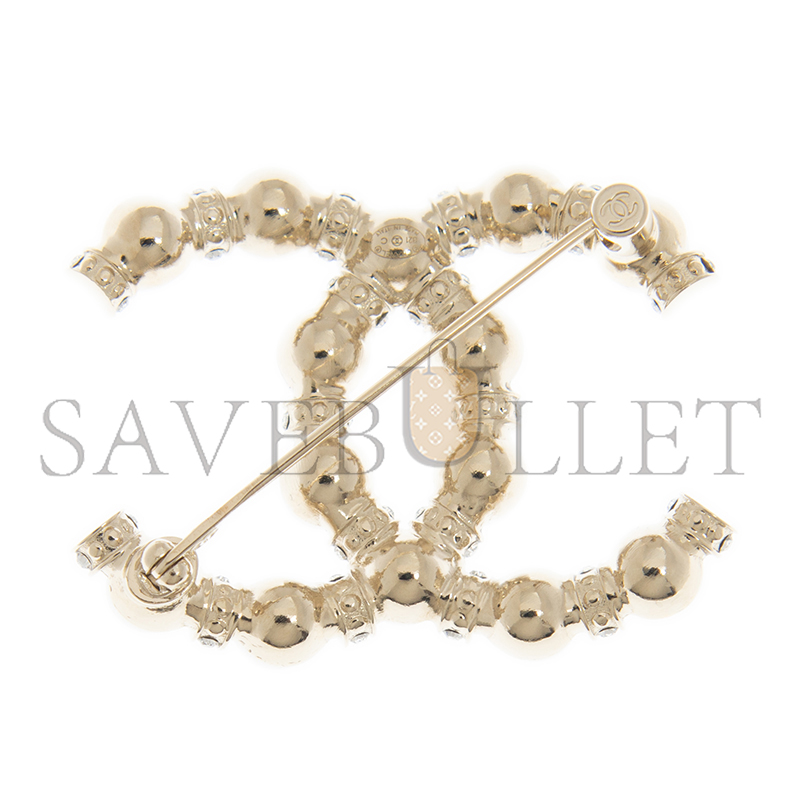 CHANEL PEARL CRYSTAL NEFERTITI CC BROOCH GOLD AB5647 